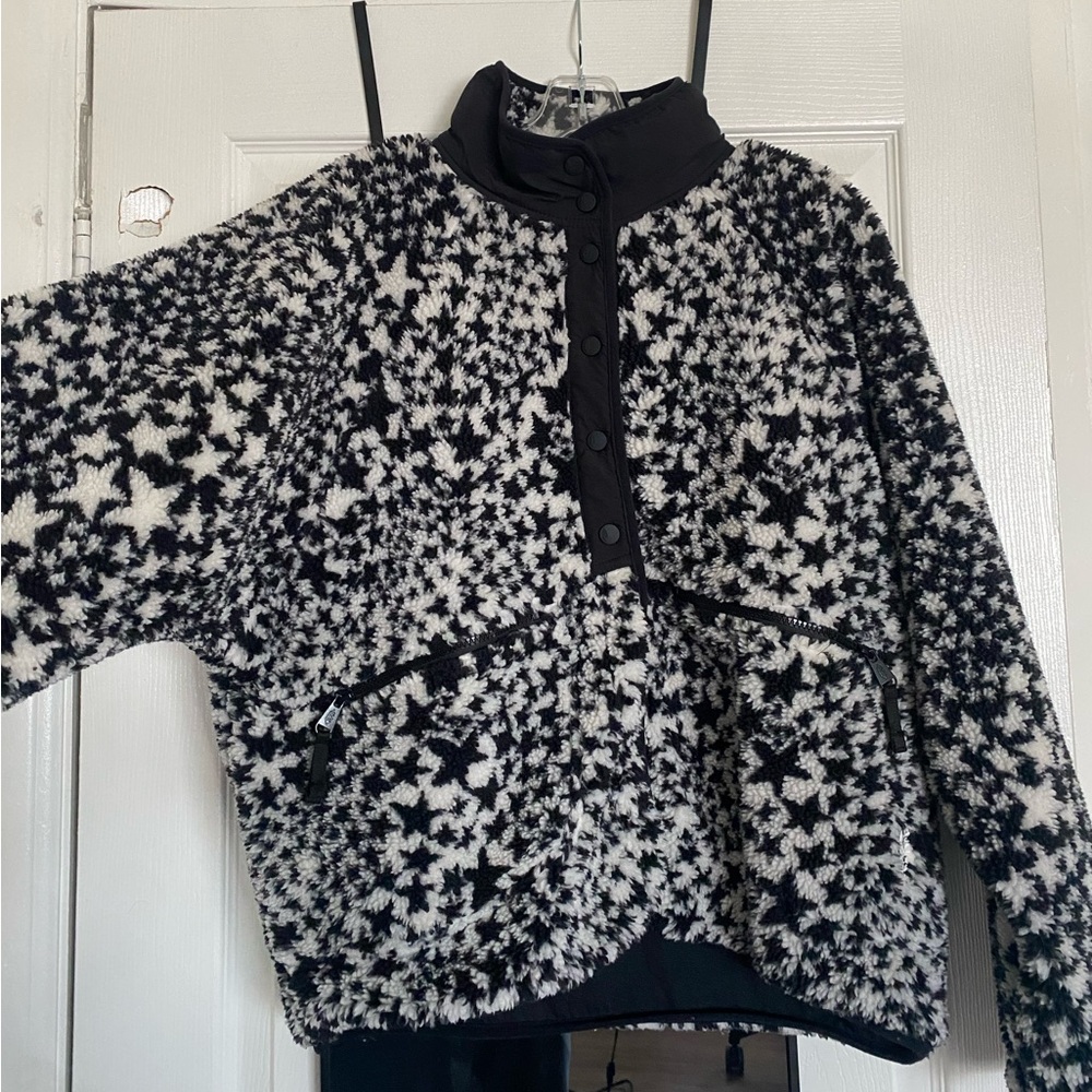Black and White Star Printed Fleece Jacket